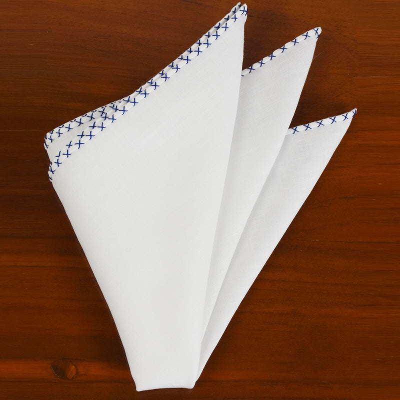 X 패턴 벨기에 화이트 리넨 포켓 스퀘어