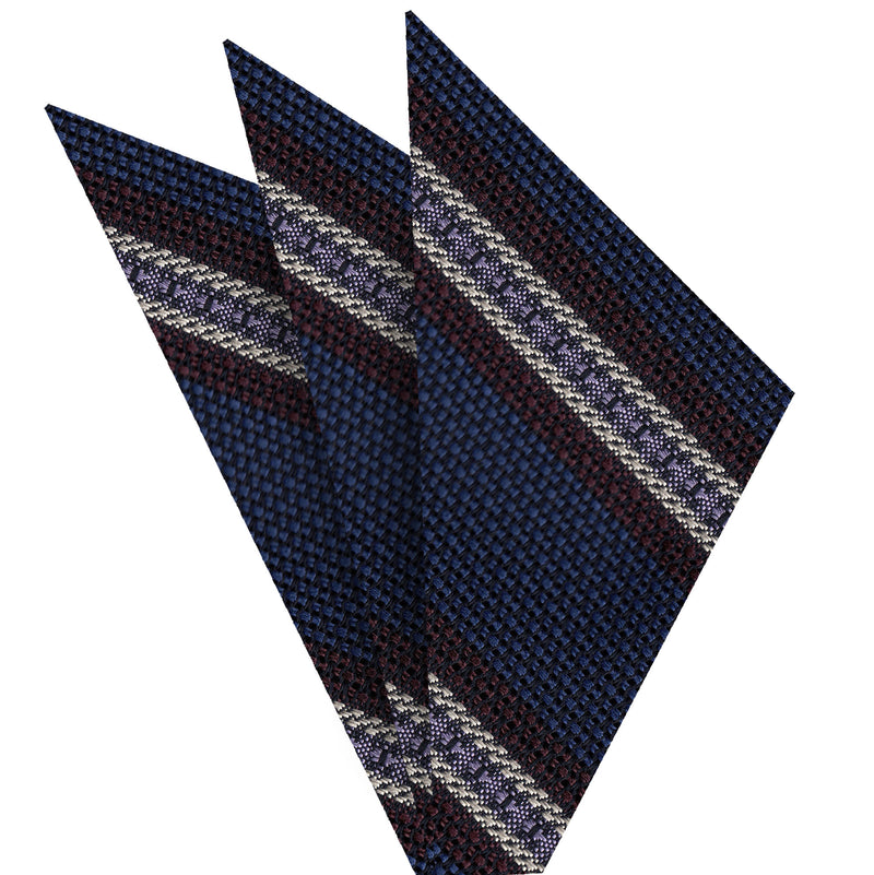 그레나딘 피나 & 그로사 스트라이프 실크 포켓 스퀘어