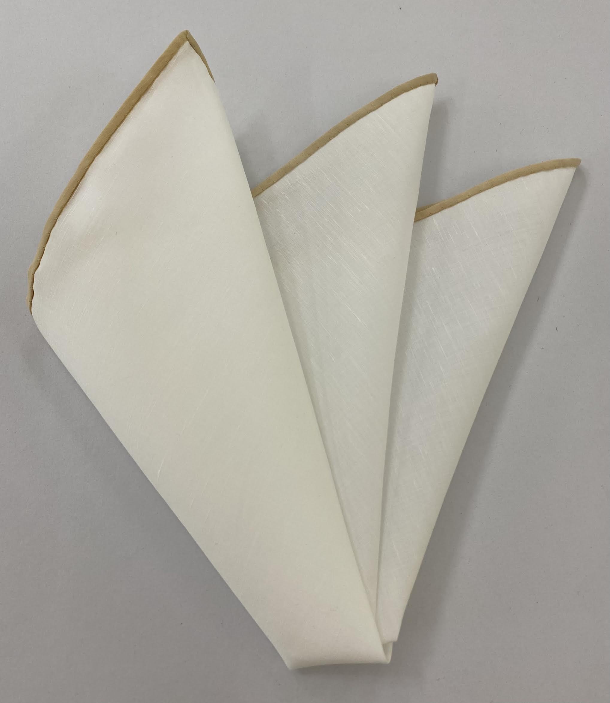 ホワイト×タンコントラストエッジ ベルギーリネン ポケットスクエア LLCP 14