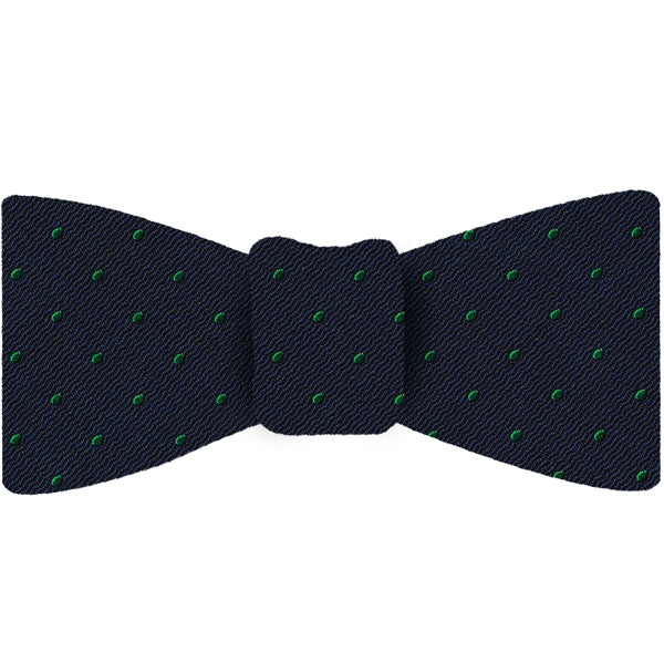 ミッドナイトブルーのピンドットシルク蝶ネクタイ、ケルトグリーンドット #EPDBT-13