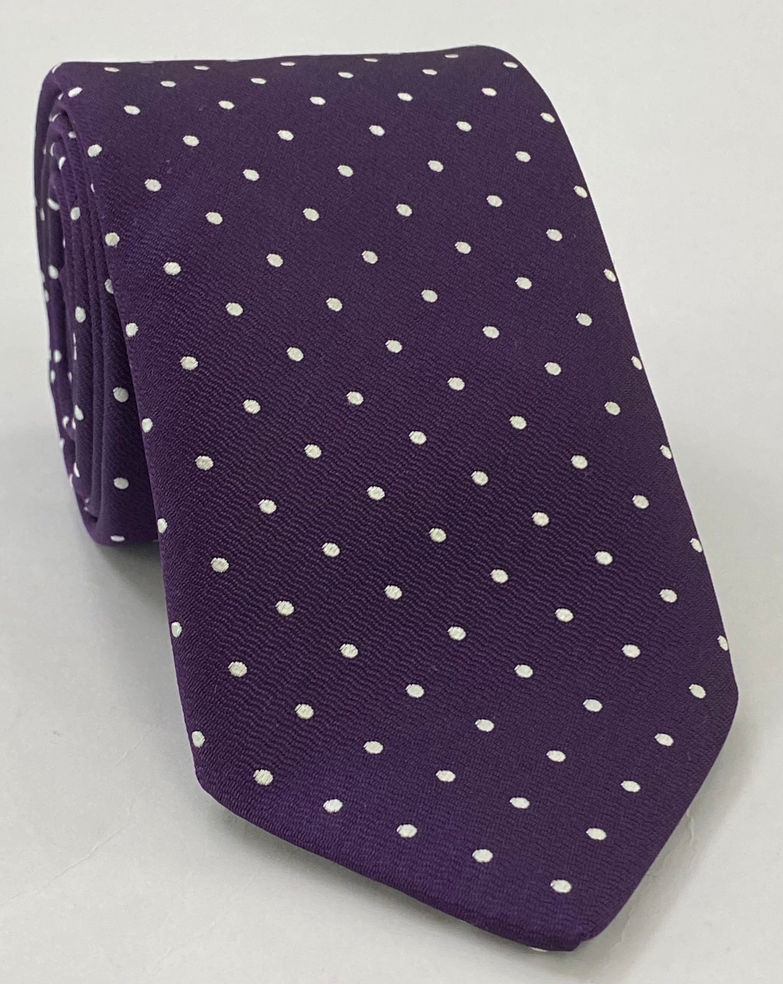 パープルピンドットシルクネクタイのホワイトドット EPDT-9