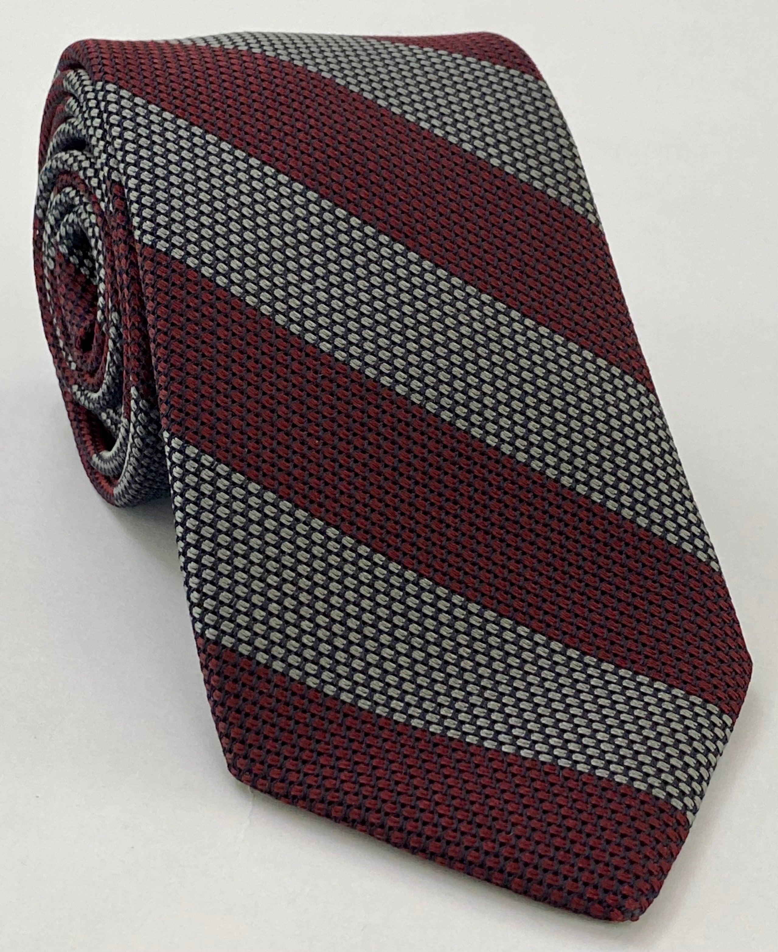 チャコールグレー&レッドグレナディン ファイナワイドストライプ シルクタイ GFBST-1