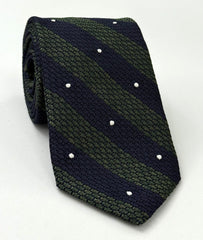 Dark Olive Green & Midnight Blue Grenadine Grossa Wide Stripe with White (Hand Sewn) Pin Dot Silk Tie GGBSDT-8 (1)
