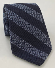 Silver Powder Blue & Midnight Blue Grenadine Grossa Wide Stripe Silk Tie GGBST-1
