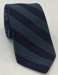 Sky Blue/Olive Green & Midnight Blue Grenadine Grossa Wide Stripe Silk Tie GGBST-3
