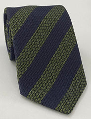 Olive Green & Midnight Blue Grenadine Grossa Wide Stripe Silk Tie GGBST-7