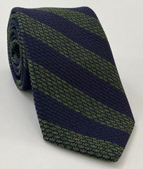 Dark Olive Green & Midnight Blue Grenadine Grossa Wide Stripe Silk Tie GGBST-8