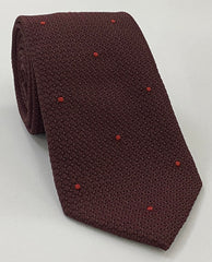 Burgundy Grenadine Grossa with Red (Hand Sewn) Pin Dots Silk Tie #GGDT-3 (8)