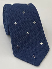 Soft Navy Blue Grenadine Fine White Flower Design Tie