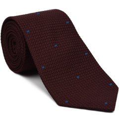 Burgundy Grenadine Grossa with Navy Blue (Hand Sewn) Pin Dots Silk Tie #GGDT-3 (5)