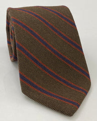 Navy Blue & Burnt Orange Stripe on Dark Chocolate Cashmere Tie GSCT-2
