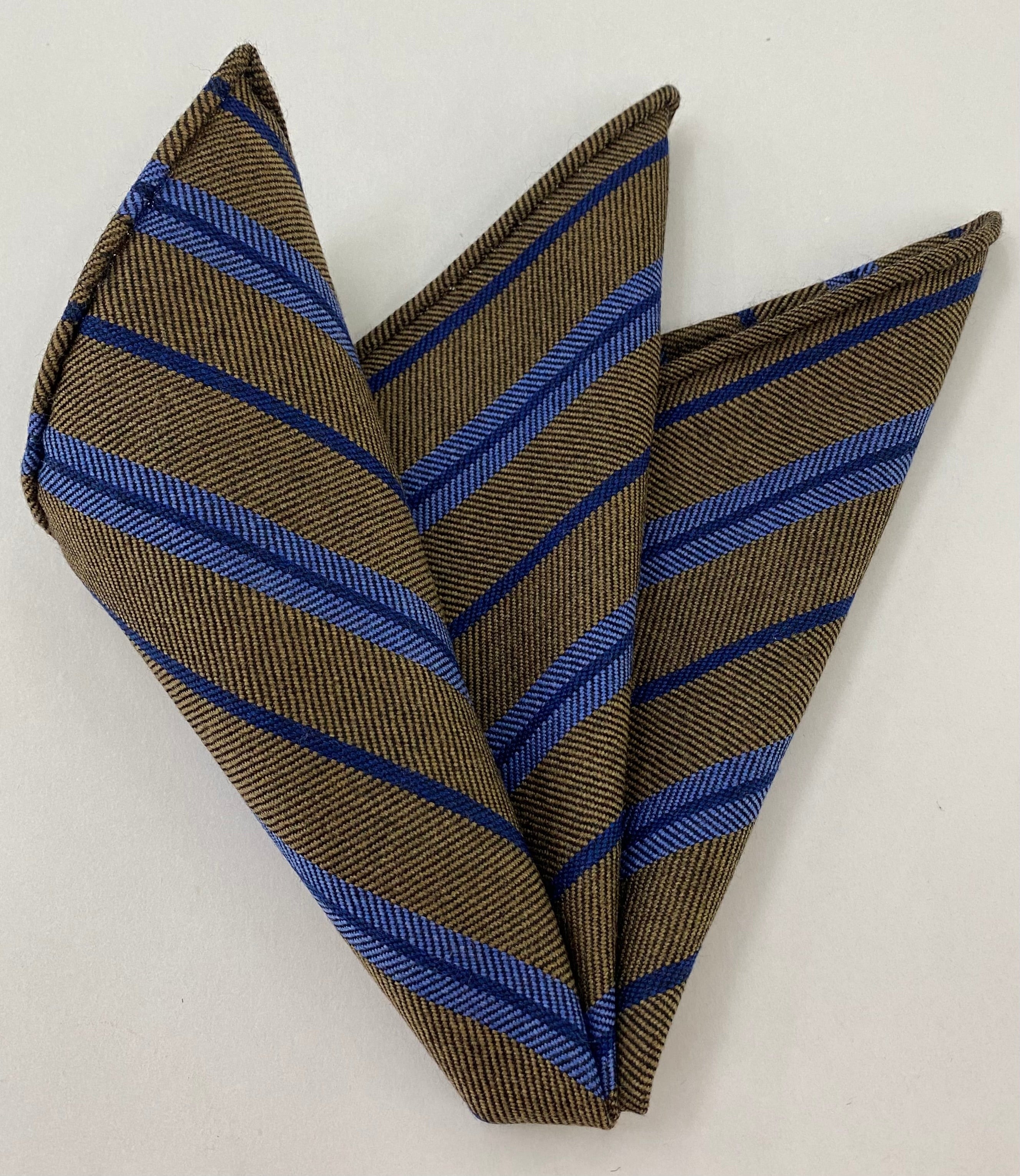 キャメルウールのポケットチーフ(ライトラベンダー&ネイビーブルーストライプ) #GSWP-10