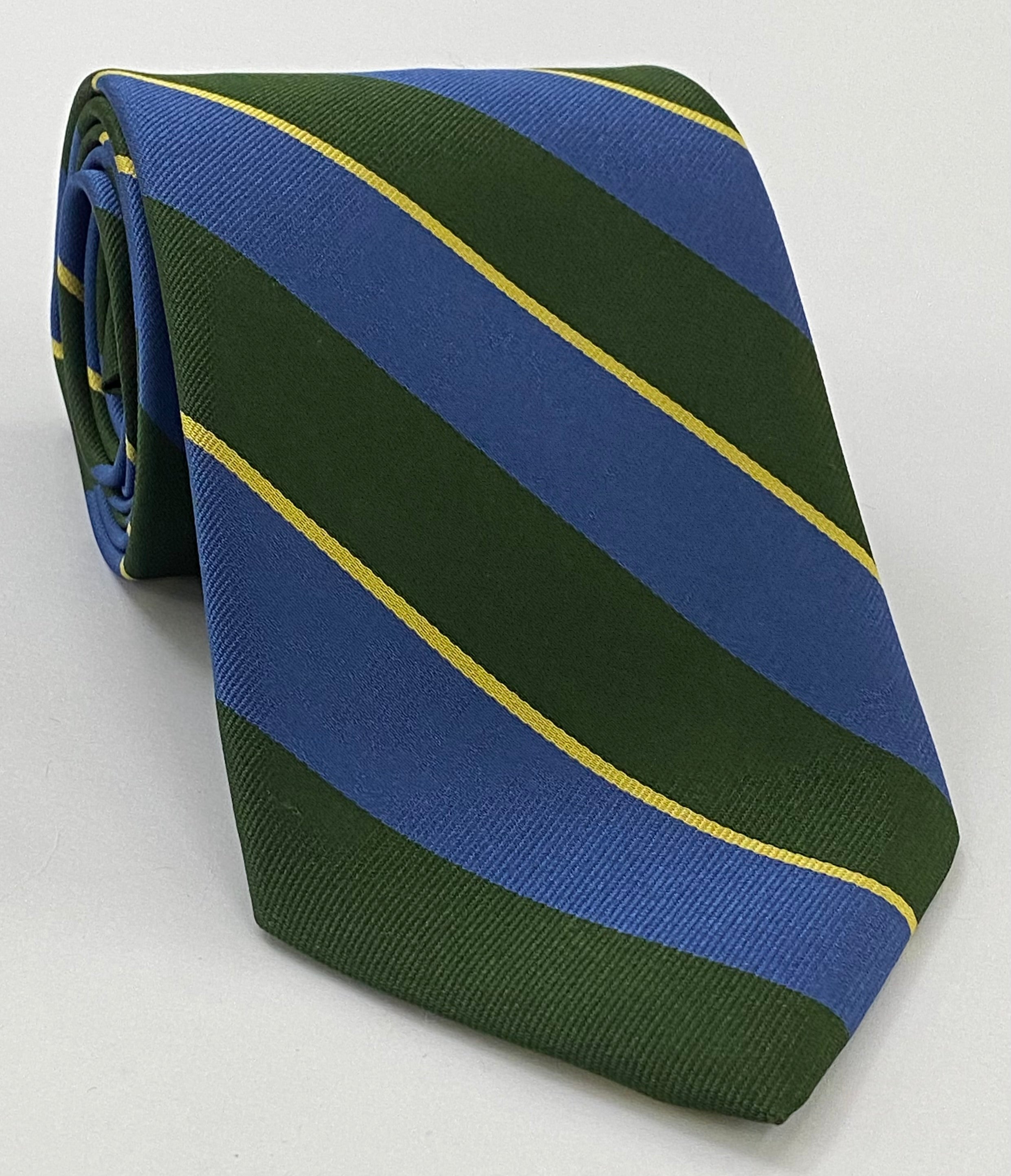 バーマ・ライフルズ ストライプ シルクタイ RGT-33 コーンイエロー&スカイブルー オリーブグリーン地