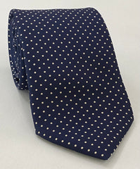 Off-White on Dark Navy Macclesfield Print Silk Tie MCPDT-26