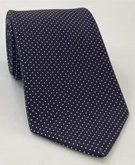 Macclesfield Print Pin Dot Silk Tie White on Midnight Blue MCPDT-39