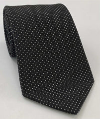 Macclesfield Print Pin Dot Silk Tie White on Black MCPDT-40