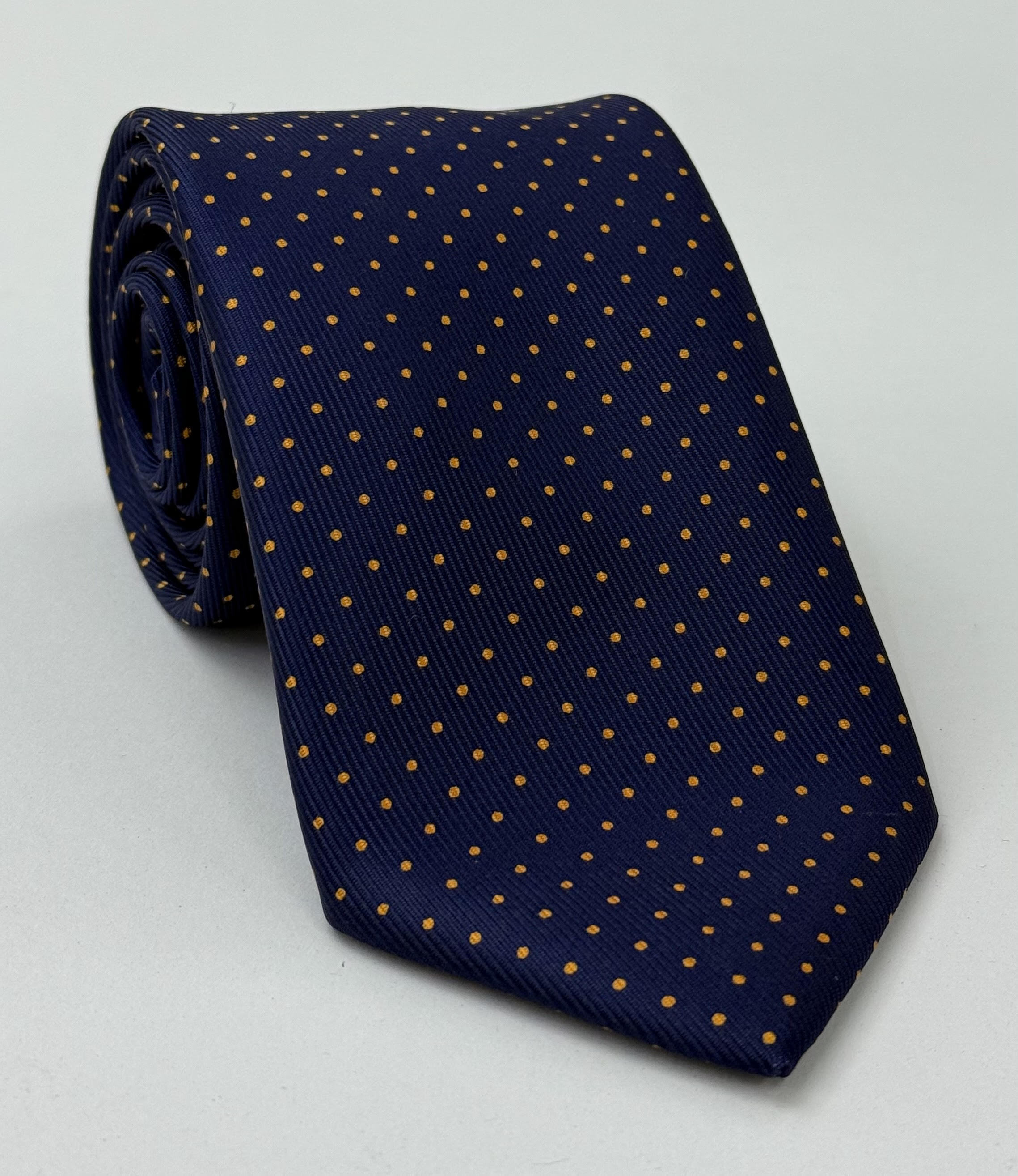 ミッドナイトブルーのオレンジ マクルズフィールドプリント シルクタイ #MCPDT-6