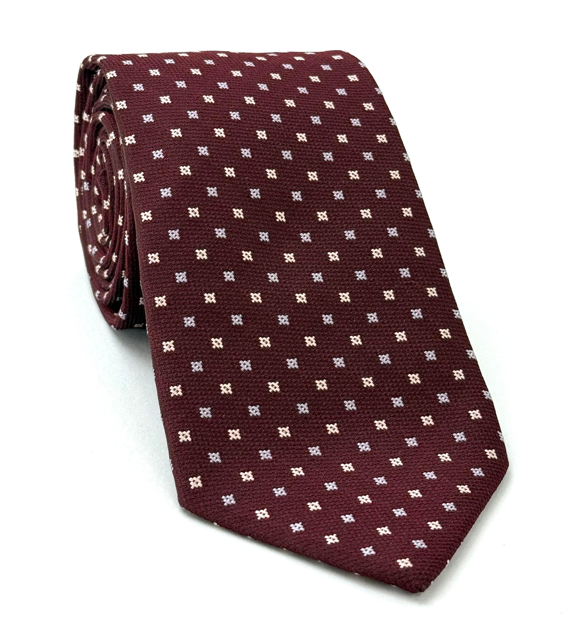 버건디 모가도르 패턴 실크 타이 5 (라이트 라벤더 & 화이트, 핑크 포인트)