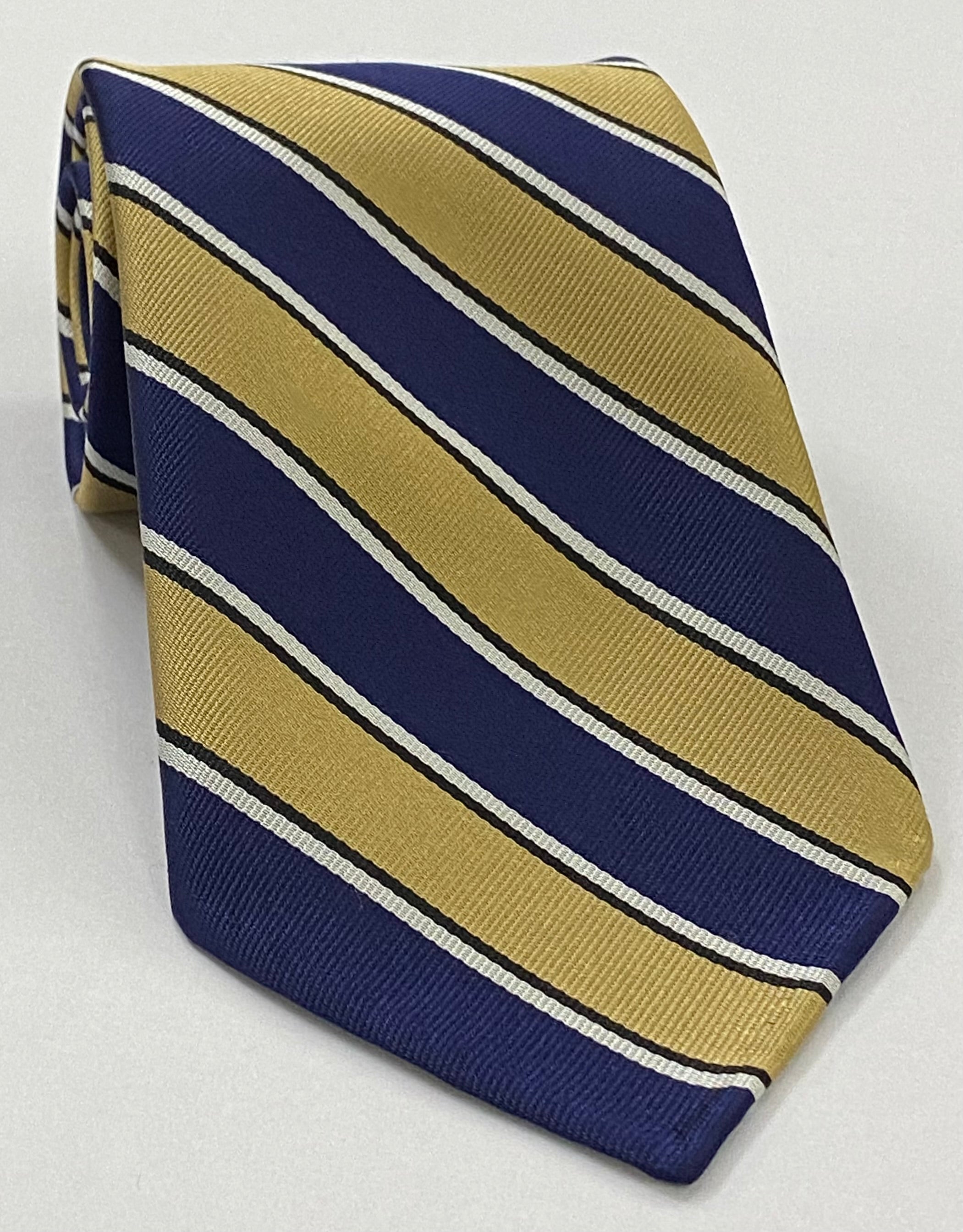 アッサムバレーライトホース ストライプシルクタイ 35 ダークネイビーブルー&ライトゴールド