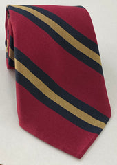 Wiltshire Regiment Stripe Silk Tie RGT-45 Tan & Midnight Blue on Dark Red