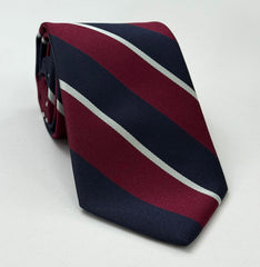 RGT-4 Royal Air Force Stripe Silk Tie  Dark Navy, Dark Red & Silver