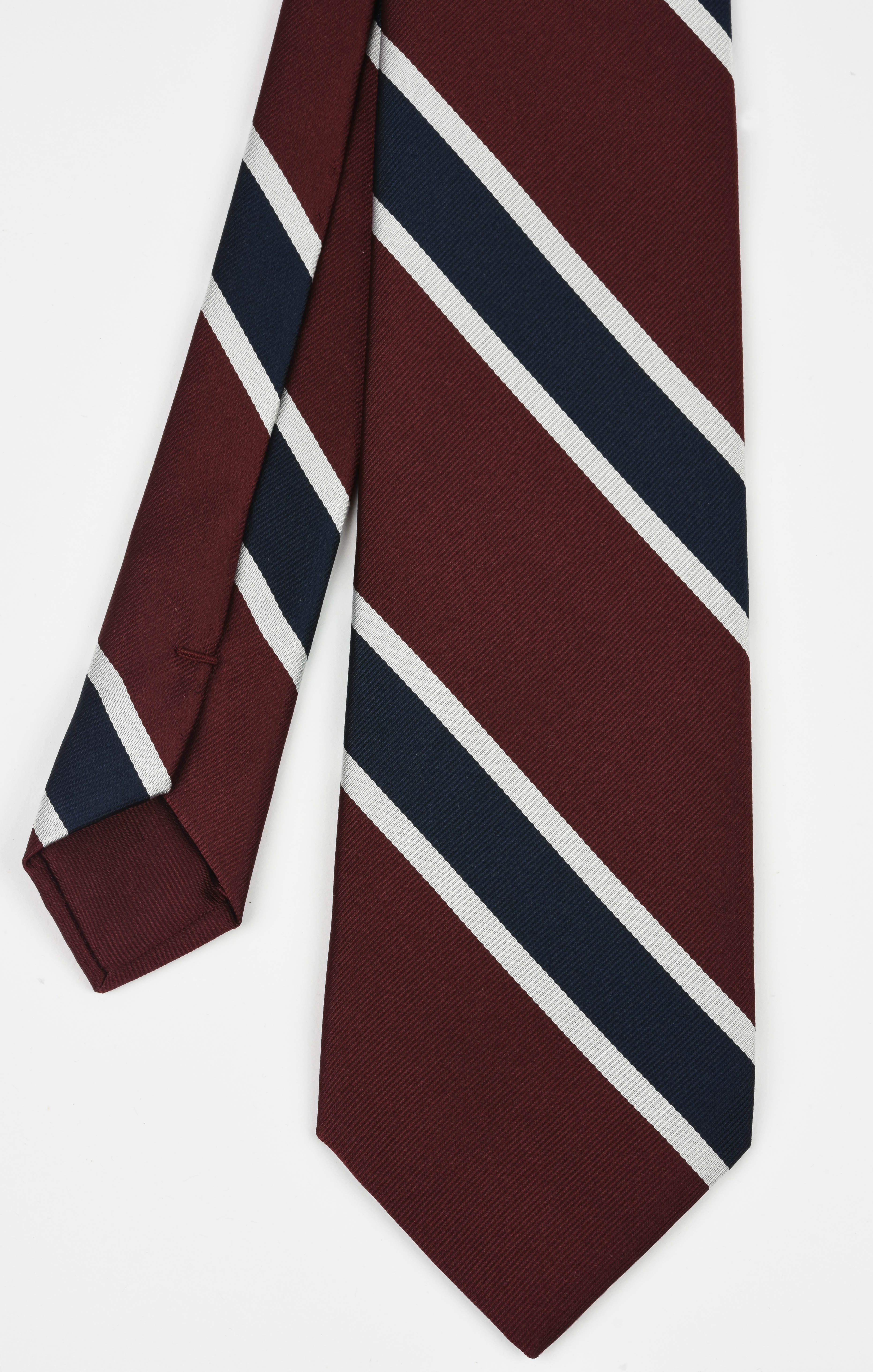 버건디, 네이비 블루 & 화이트 레프 스트라이프 실크 타이 RST-1