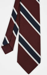 Burgundy, Navy Blue & White Reppe Stripe Silk Tie RST-1
