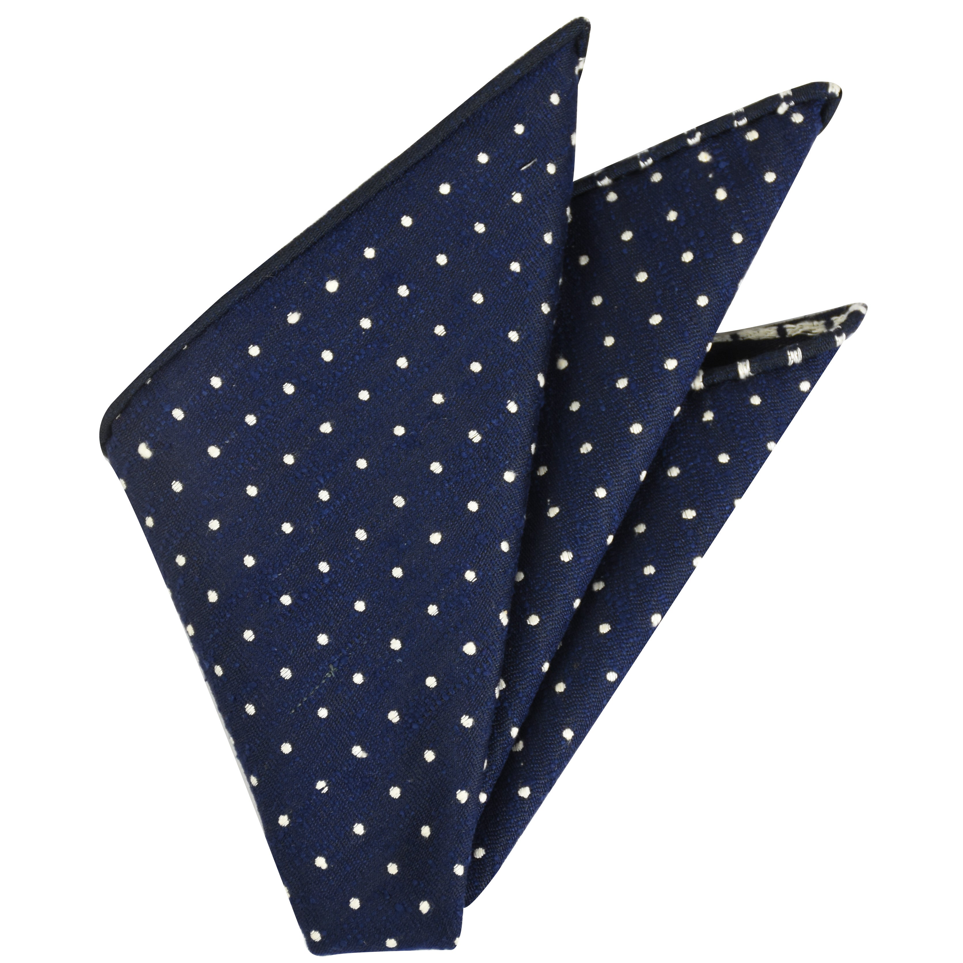ダークネイビー地にホワイトのピンドット柄 シャンタンシルク製ポケットチーフ #SHPDP-1