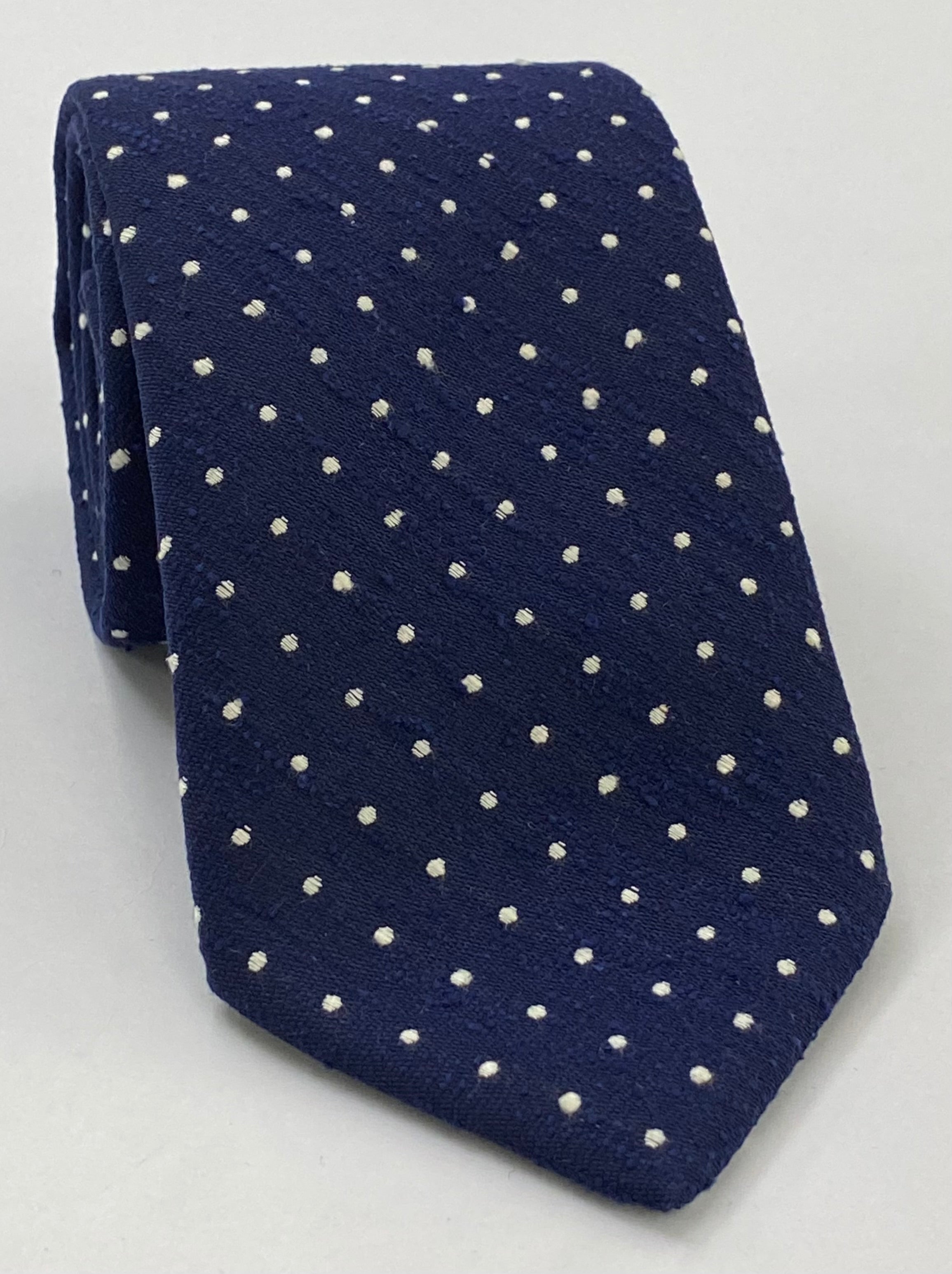 ダークネイビーブルーシャンタン ピンドット シルクネクタイ SHPDT-1