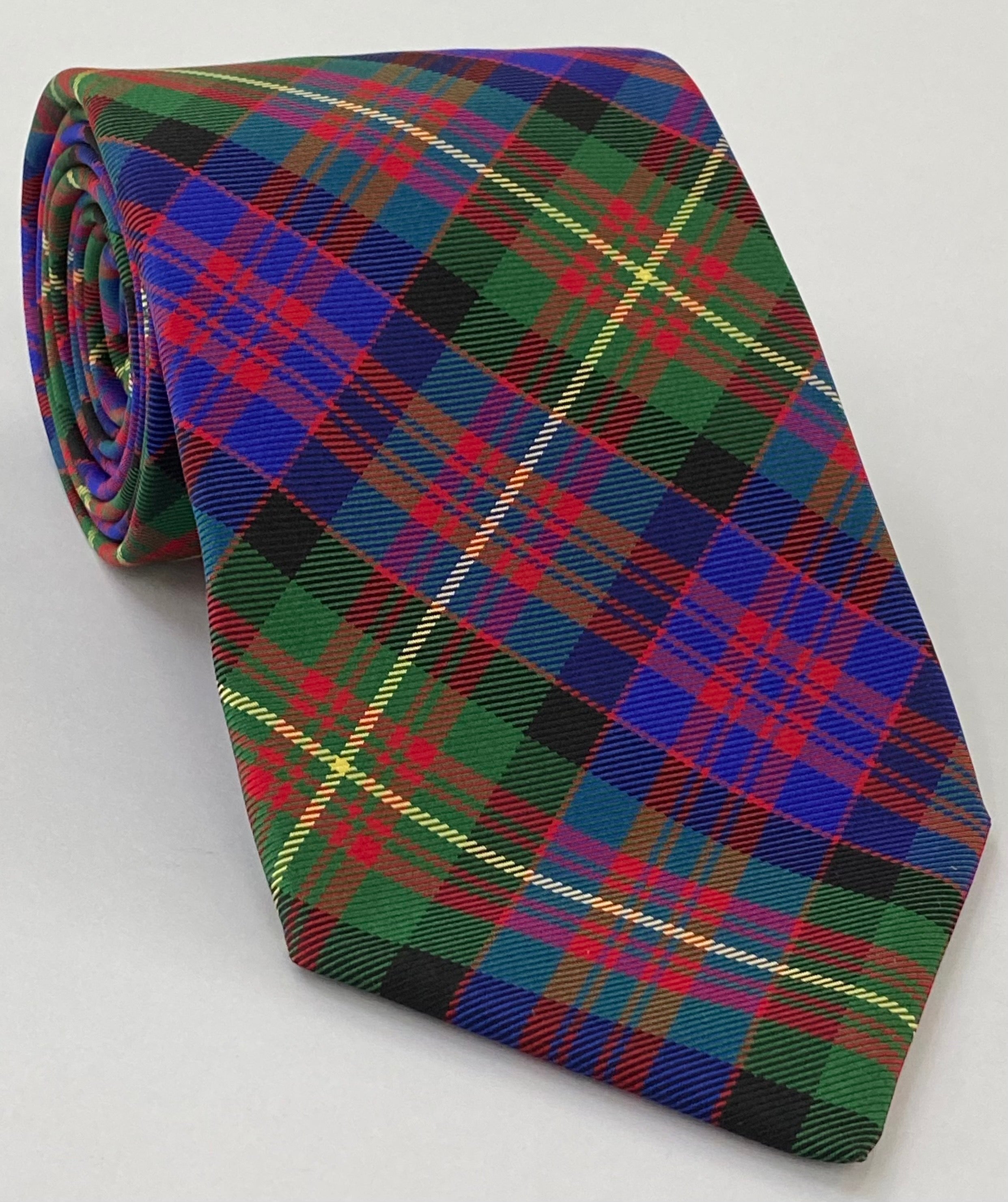 Carnegie Tartan Silk Tie TAT-6 Red, Royal Blue, Dark Green, Black & Light Yellow