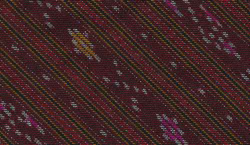 Red, White, Pink, Orange & Forest Green on Burgundy Mudmee Silk Pocket Square #65