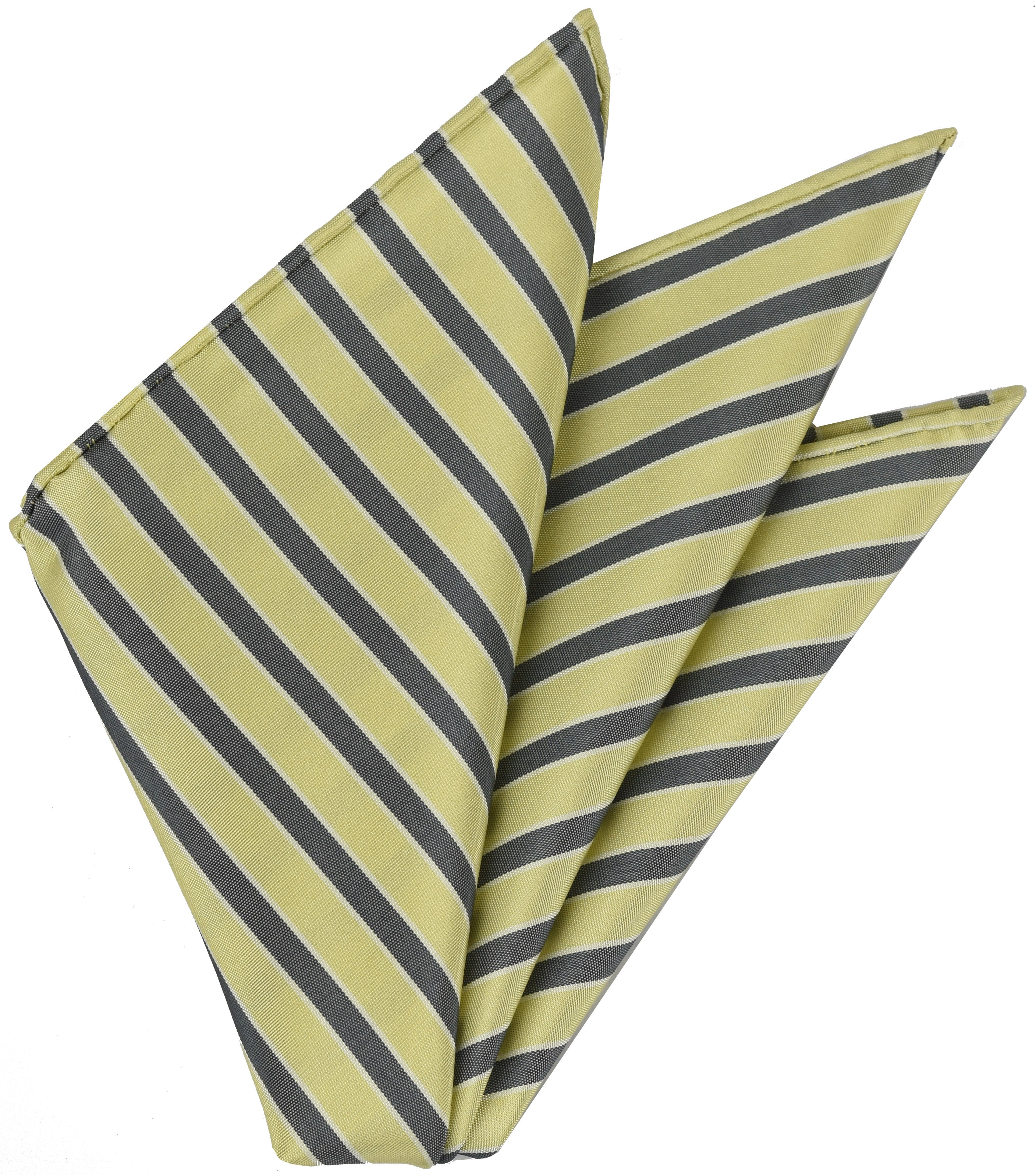 라이트 옐로우, 차콜 그레이 & 화이트 스트라이프 실크 포켓 스퀘어 #VPS-15