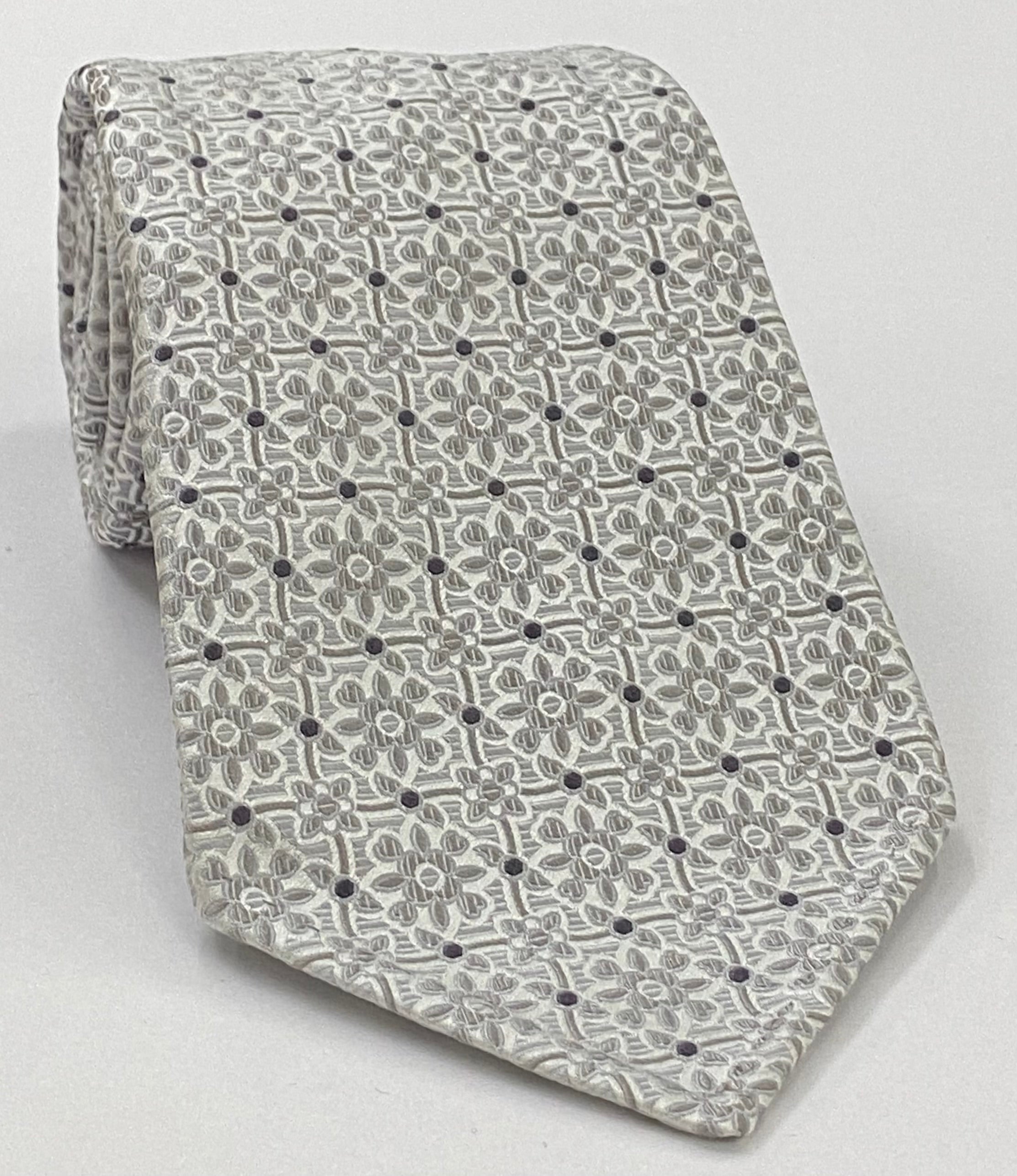 フォーマル/ウェディングシルクタイ #WDT-3 - ダークチャコールグレー、シルバーグレー&シルバー