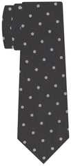 Off-White on Dark Charcoal Gray Print Dot Silk Tie MCDT-42