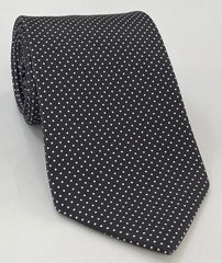 Macclesfield Print Pin Dot Silk Tie White on Black MCPDT-36