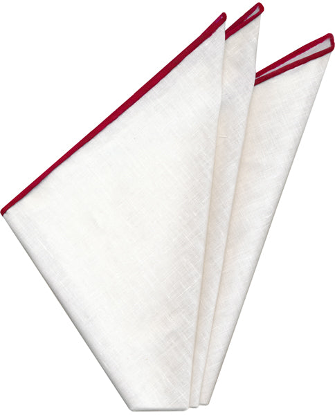 White Linen With Red Contrast Edges Pocket Square