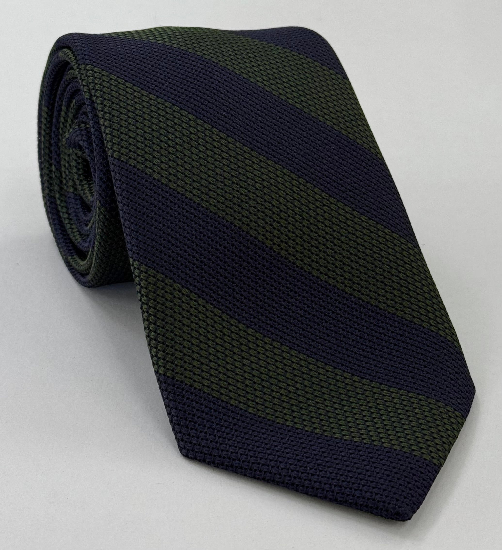 フォレストグリーン&ミッドナイトブルー グレナディン フィナ ワイドストライプ シルクタイ GFBST-3