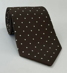 Macclesfield Printed Silk Tie Off-White on Dark Brown MCDT-53