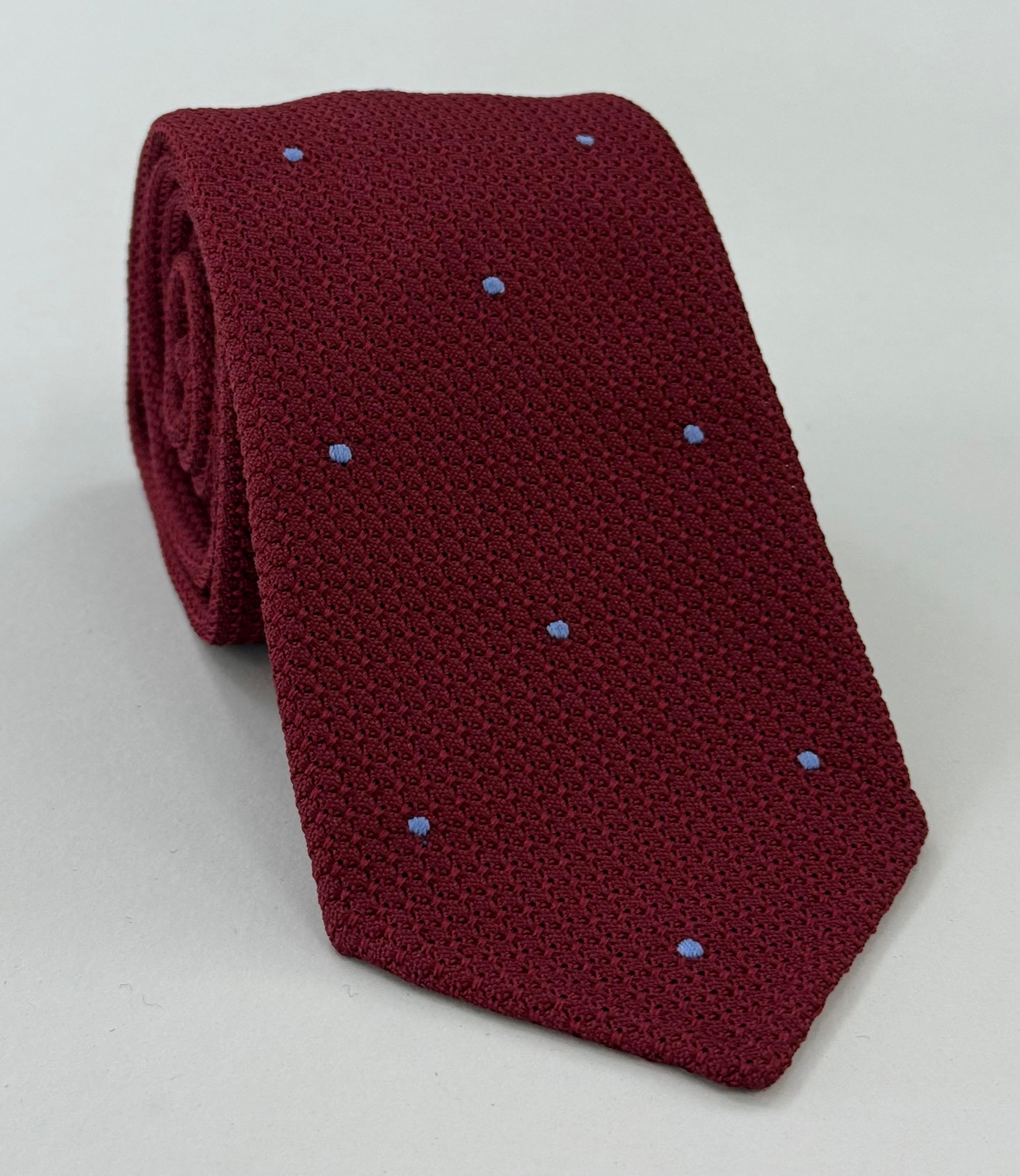 Dark Red Grenadine Grossa with Sky Blue (Hand Sewn) Pin Dots Silk Tie GGDT-2 (3)