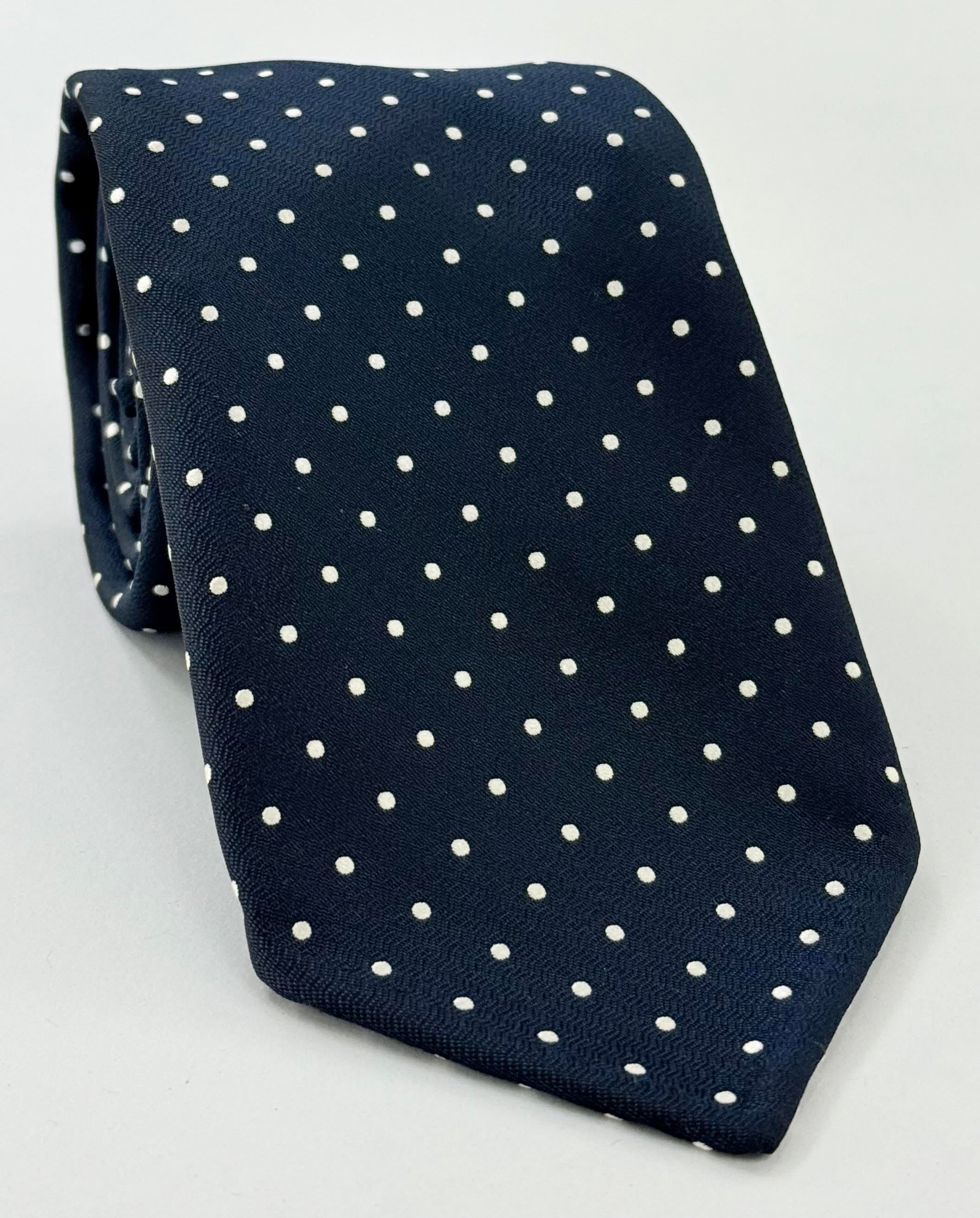 ダークネイビーのピンドットシルクタイ(ホワイトドット) IPDT-1