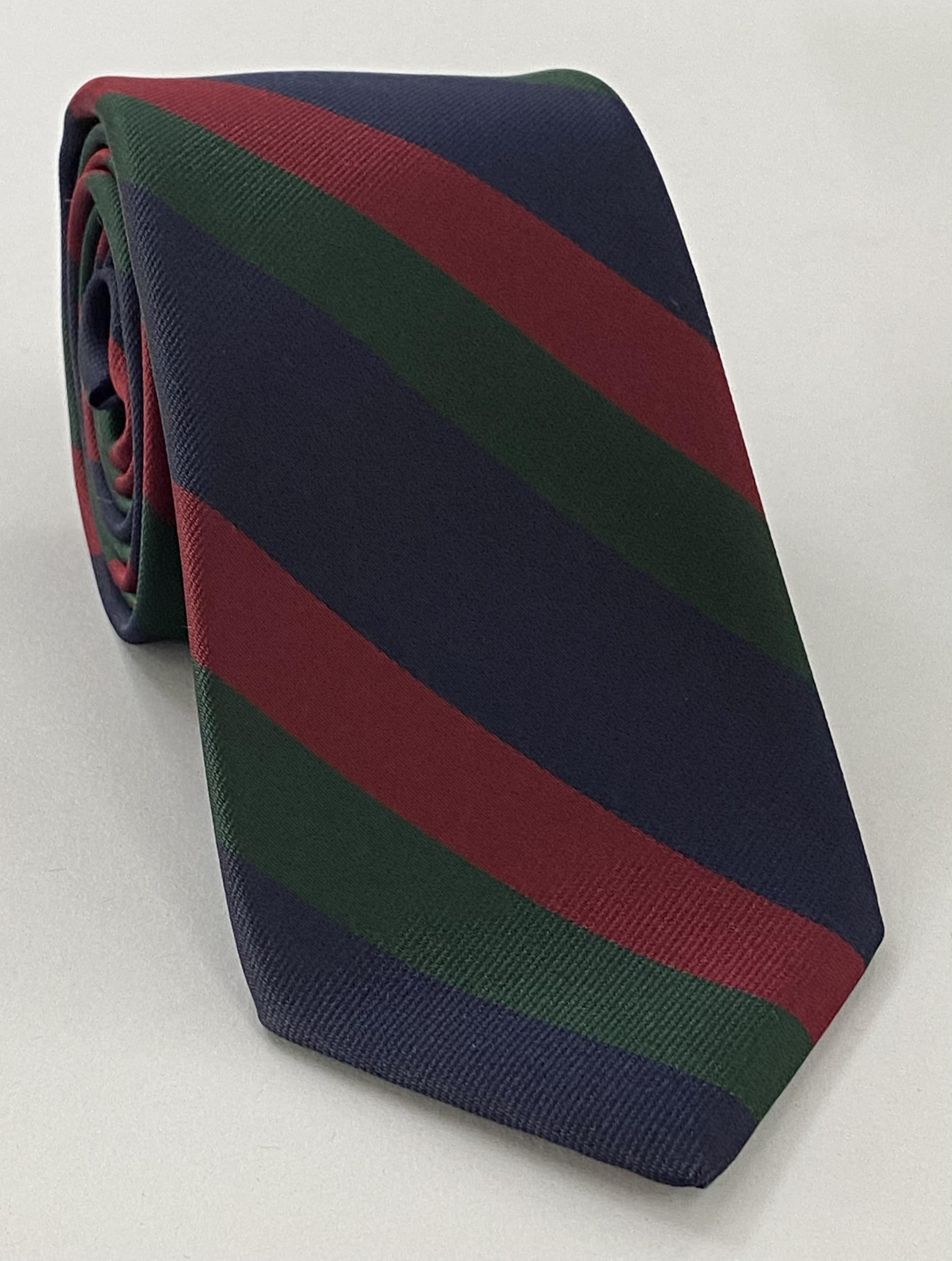 ブラックウォッチストライプシルクタイ RGT-27 ダークレッド&ダークフォレストグリーン(ダークネイビーブルー地)