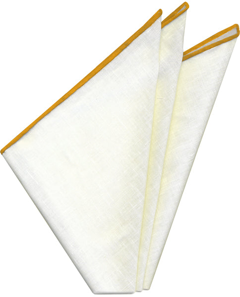 White Linen With Yellow Contrast Edges Pocket Square