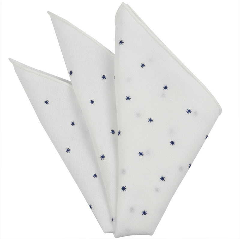 자수 별 포켓 스퀘어 린넨