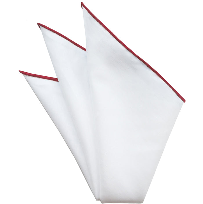 카를로 리바 천연 화이트 콘트라스트 엣지 린넨/코튼 포켓 스퀘어