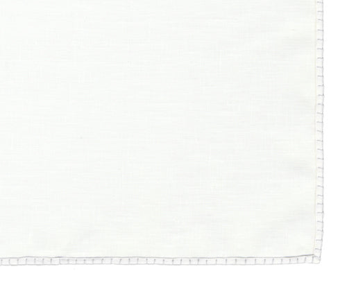 Belgian White Linen Pocket Squares with White Hand Sewn Decorative Flat Edges
