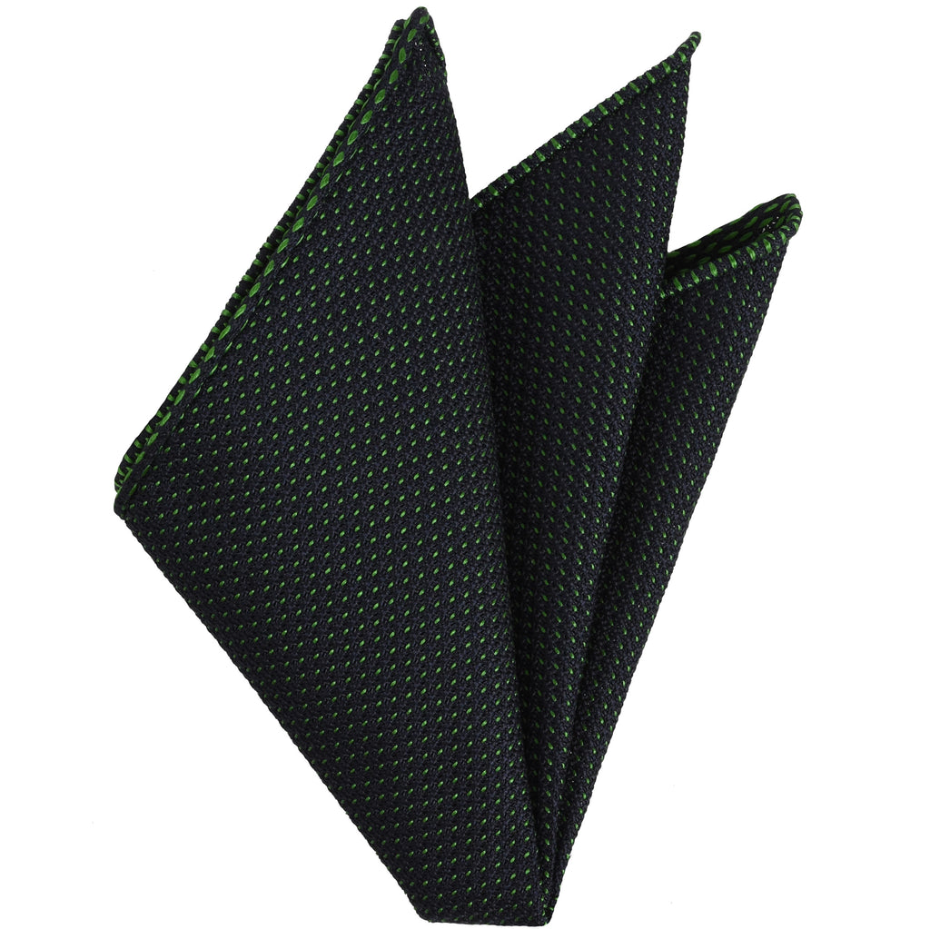{[en]:Bottle Green on Midnight Blue Grenadine Pin Dot Silk Pocket Square