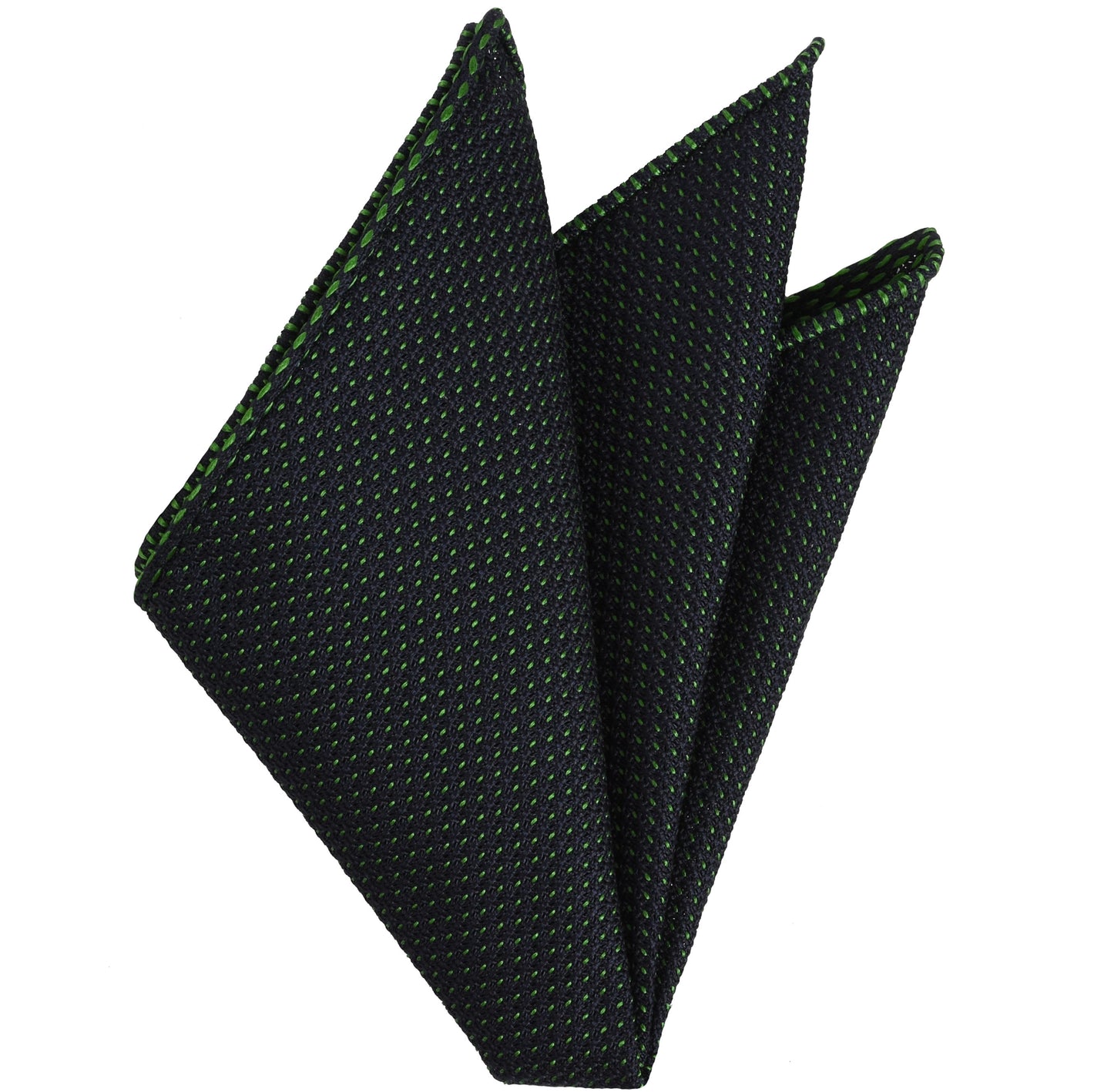 {[en]:Bottle Green on Midnight Blue Grenadine Pin Dot Silk Pocket Square