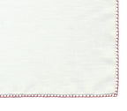 Belgian White Linen Pocket Squares with Burgundy Hand Sewn Decorative Flat Edges