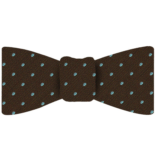 Sky Blue Dots on Alpaca Brown Pin-Dot Silk Bow Tie #EPDBT-10