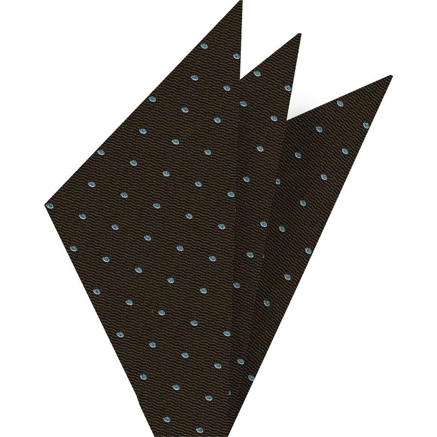 {[en]:Sky Blue Dots on Alpaca Brown Pin-Dot Silk Pocket Square